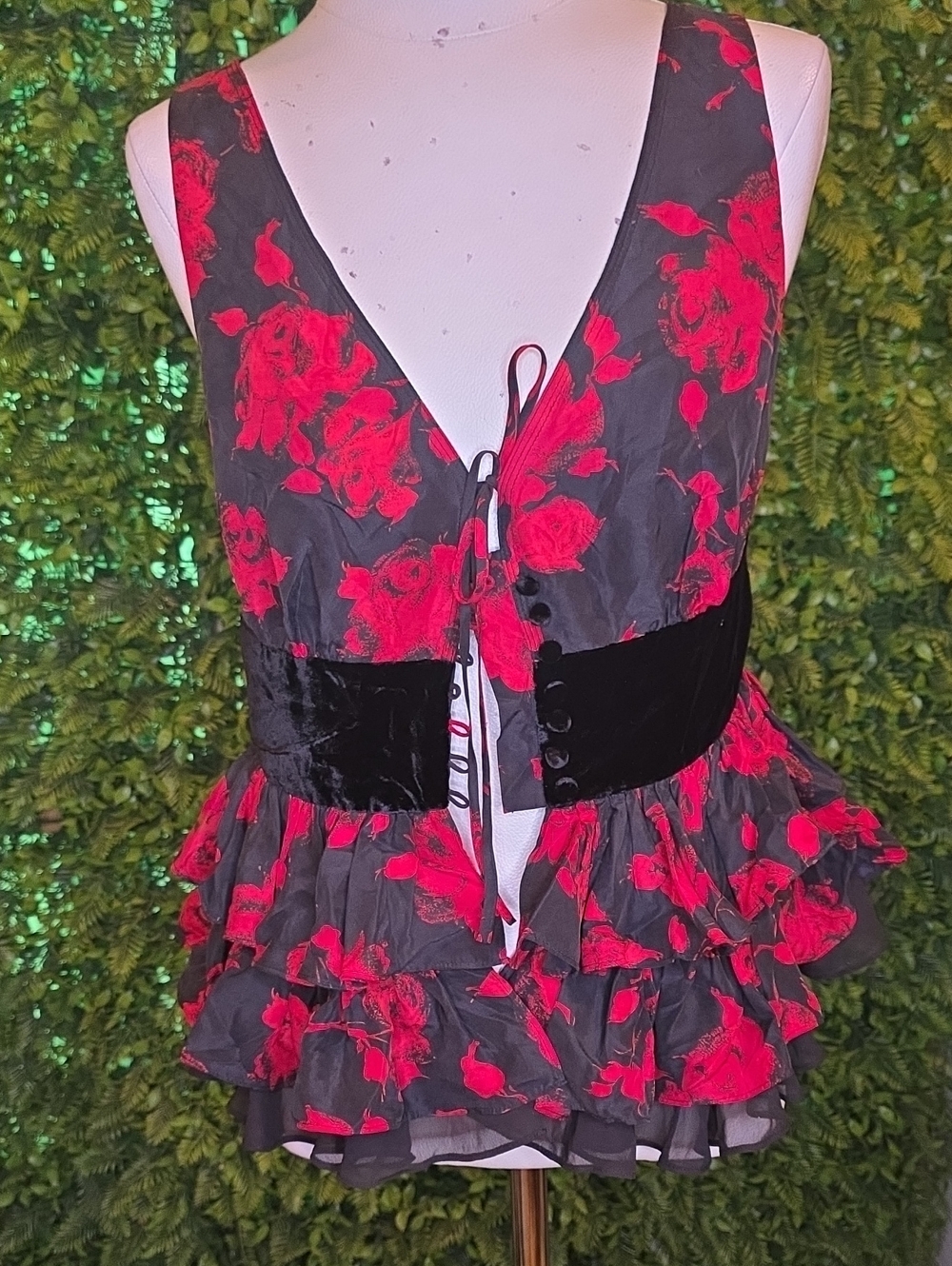 Moda International Black Peplum  Top, 100% Silk